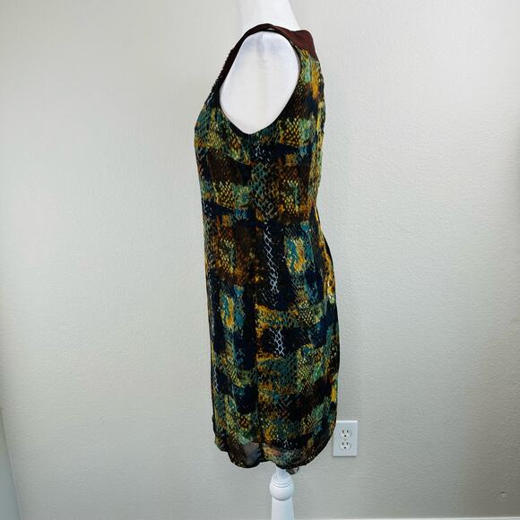 Rabbit Designs Beaded Multicolor Brown Printed Sleeveless Mini Sheath Dress 6/SM - Picture 7 of 15